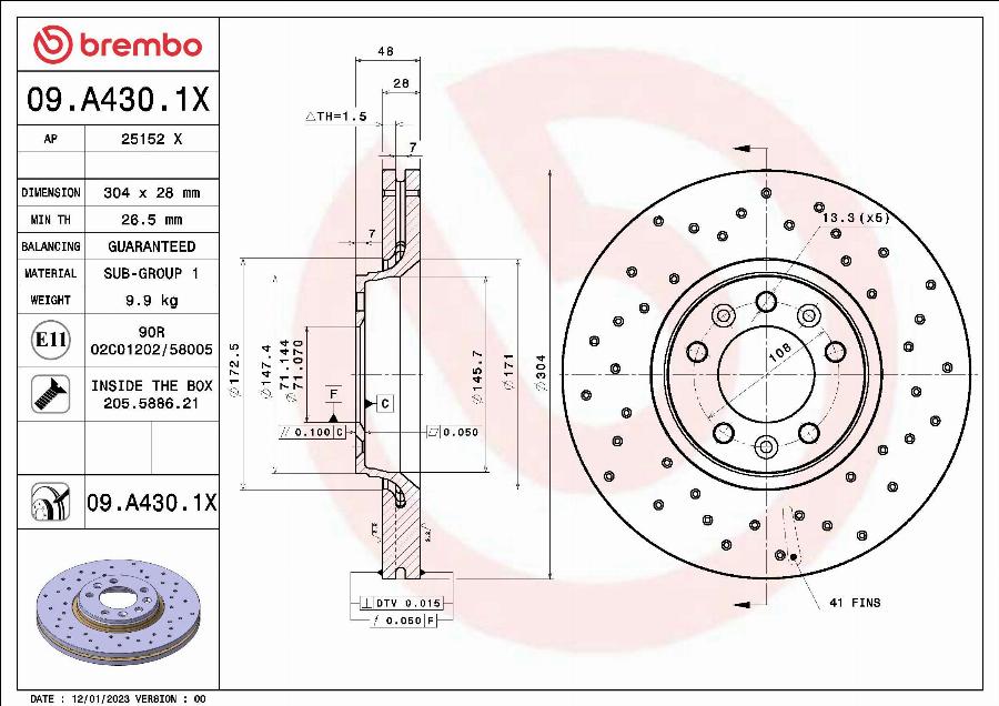 Brembo 09.A430.1X - Kočioni disk www.molydon.hr