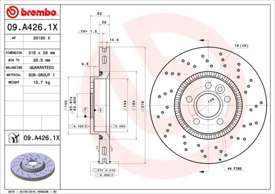 Brembo 09.A426.1X - Kočioni disk www.molydon.hr