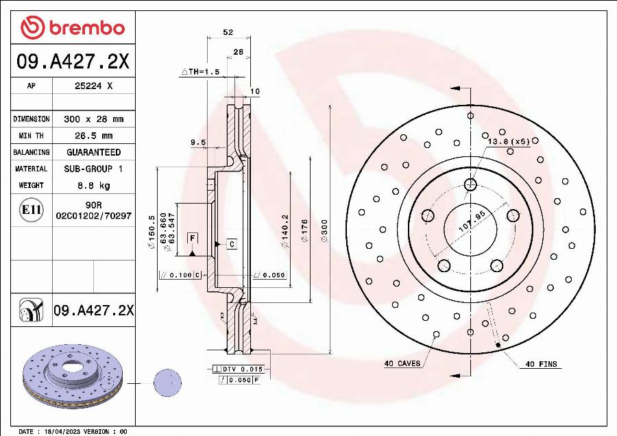 Brembo 09.A427.2X - Kočioni disk www.molydon.hr