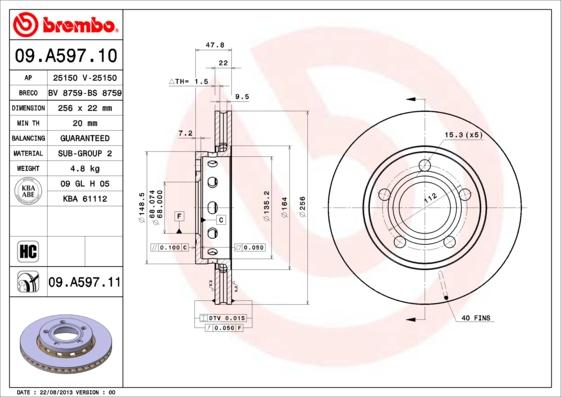 Brembo 09.A597.11 - Kočioni disk www.molydon.hr