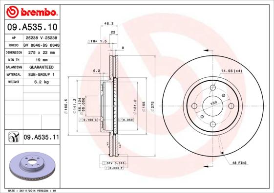 Brembo 09.A535.10 - Kočioni disk www.molydon.hr