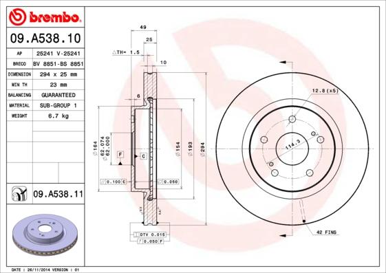 Brembo 09.A538.10 - Kočioni disk www.molydon.hr