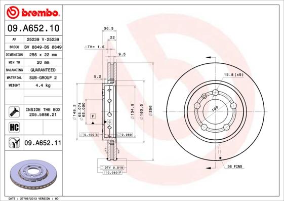 Brembo 09.A652.11 - Kočioni disk www.molydon.hr