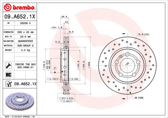 Brembo 09.A652.1X - Kočioni disk www.molydon.hr