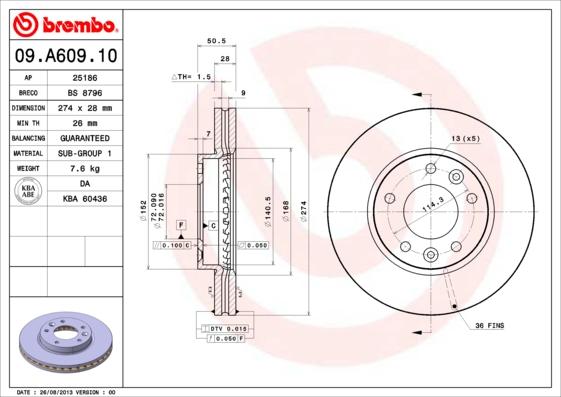 Brembo 09.A609.10 - Kočioni disk www.molydon.hr