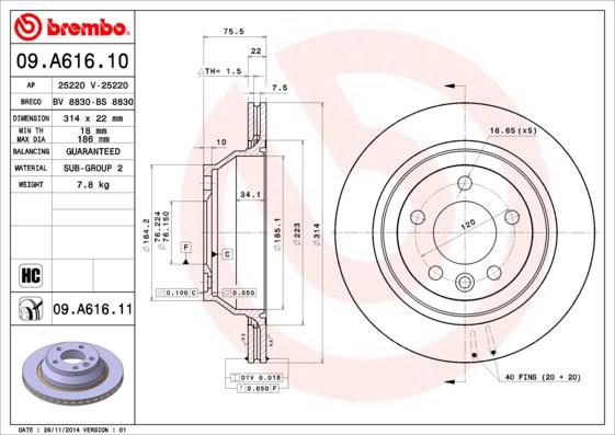 Brembo 09.A616.10 - Kočioni disk www.molydon.hr