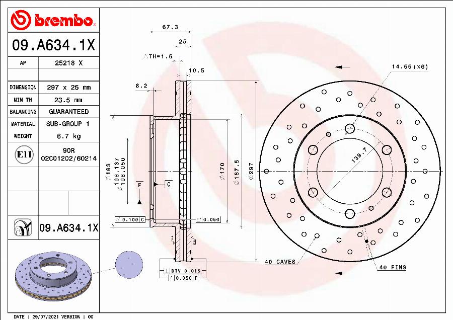 Brembo 09.A634.1X - Kočioni disk www.molydon.hr