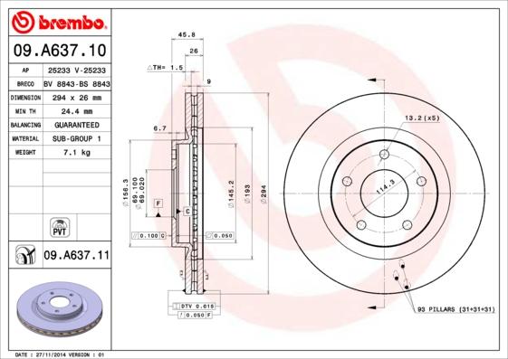 Brembo 09.A637.10 - Kočioni disk www.molydon.hr