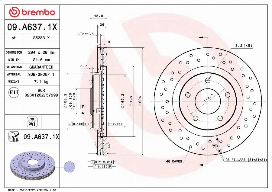 Brembo 09.A637.1X - Kočioni disk www.molydon.hr