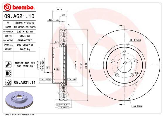 Brembo 09.A621.10 - Kočioni disk www.molydon.hr