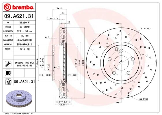 Brembo 09.A621.31 - Kočioni disk www.molydon.hr