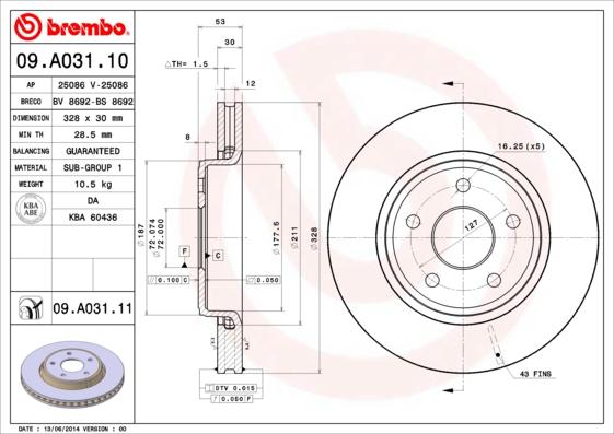 Brembo 09.A031.10 - Kočioni disk www.molydon.hr