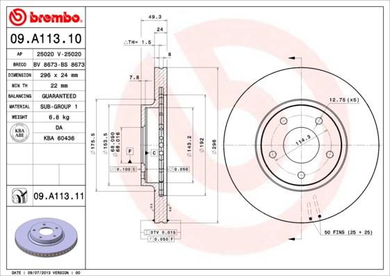 Brembo 09.A113.10 - Kočioni disk www.molydon.hr