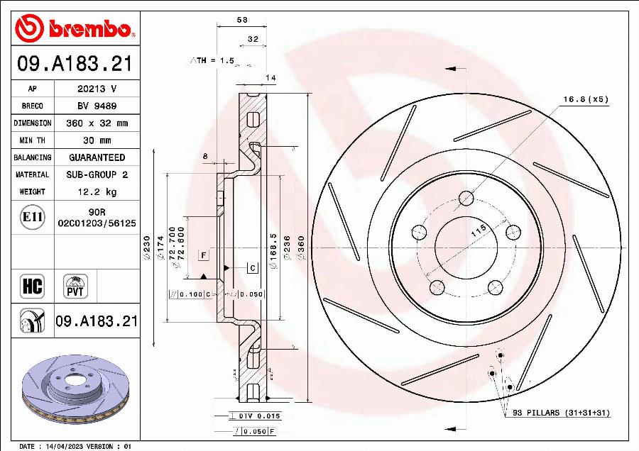 Brembo 09.A183.21 - Kočioni disk www.molydon.hr