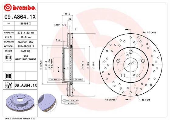 Brembo 09.A864.1X - Kočioni disk www.molydon.hr