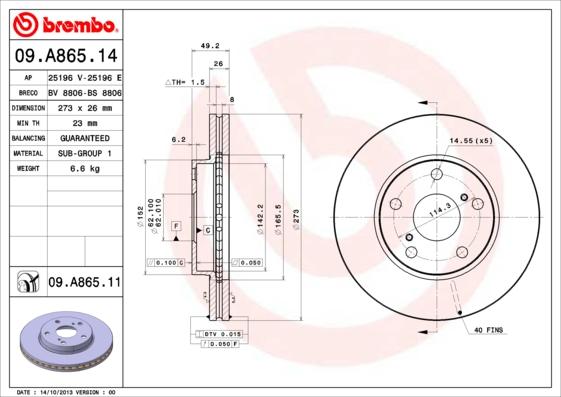 Brembo 09.A865.14 - Kočioni disk www.molydon.hr