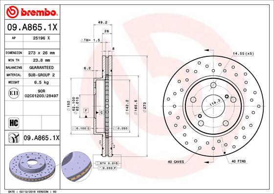 Brembo 09.A865.1X - Kočioni disk www.molydon.hr