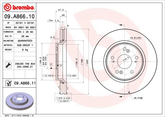 Brembo 09.A866.10 - Kočioni disk www.molydon.hr