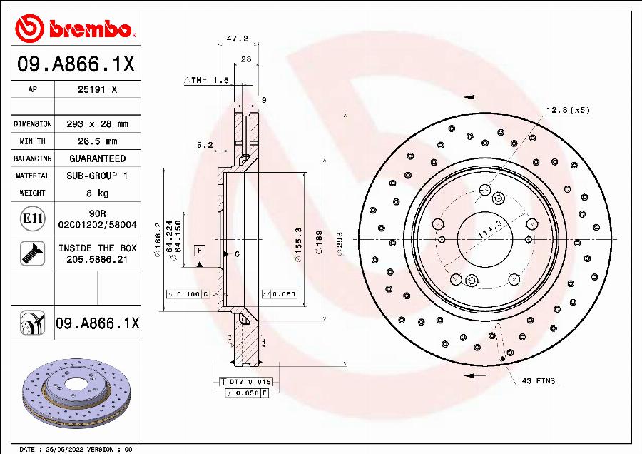 Brembo 09.A866.1X - Kočioni disk www.molydon.hr