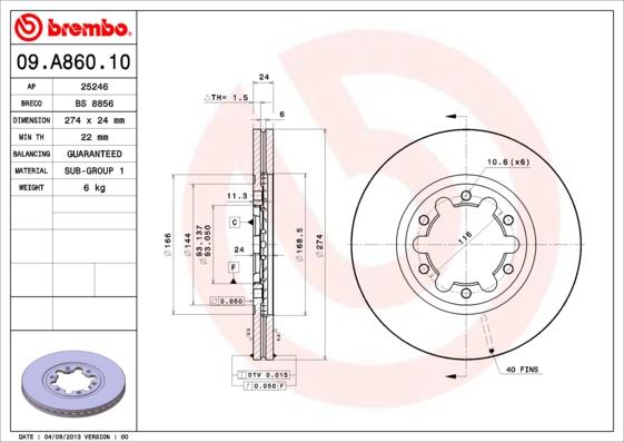 Brembo 09.A860.10 - Kočioni disk www.molydon.hr