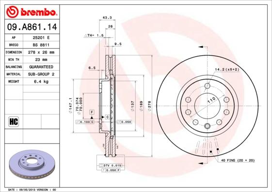 Brembo 09.A861.14 - Kočioni disk www.molydon.hr