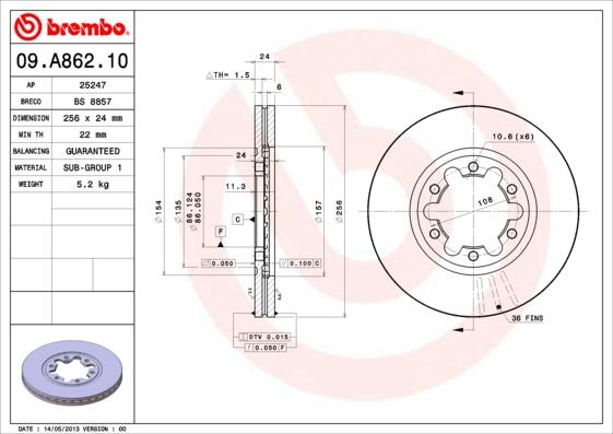 Brembo 09.A862.10 - Kočioni disk www.molydon.hr