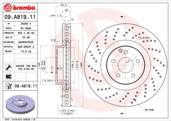 Brembo 09.A819.11 - Kočioni disk www.molydon.hr