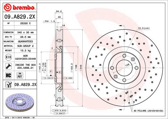 Brembo 09.A829.2X - Kočioni disk www.molydon.hr