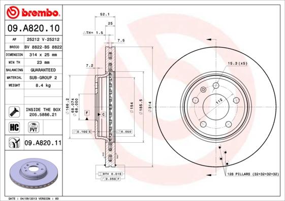 Brembo 09.A820.11 - Kočioni disk www.molydon.hr