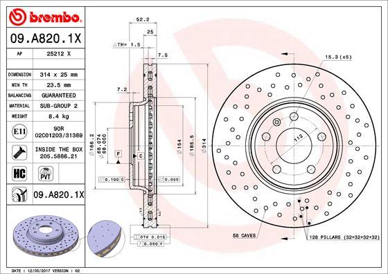 Brembo 09.A820.1X - Kočioni disk www.molydon.hr