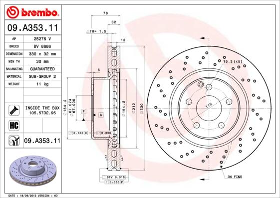 Brembo 09.A353.11 - Kočioni disk www.molydon.hr