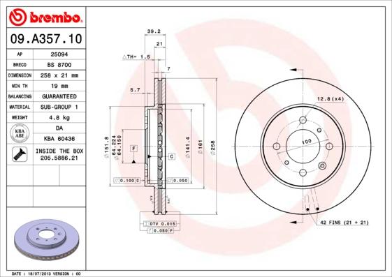 Brembo 09.A357.10 - Kočioni disk www.molydon.hr