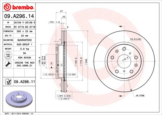 Brembo 09.A296.11 - Kočioni disk www.molydon.hr