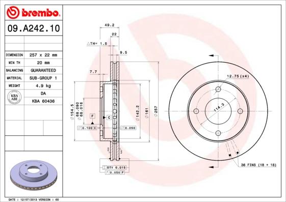 Brembo 09.A242.10 - Kočioni disk www.molydon.hr