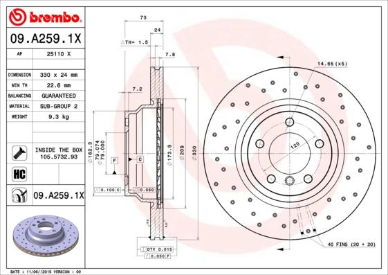 Brembo 09.A259.1X - Kočioni disk www.molydon.hr