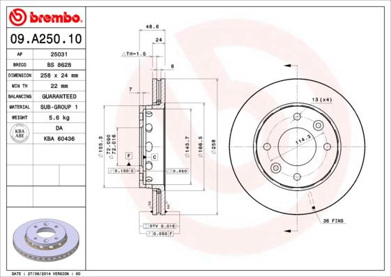 Brembo 09.A250.10 - Kočioni disk www.molydon.hr