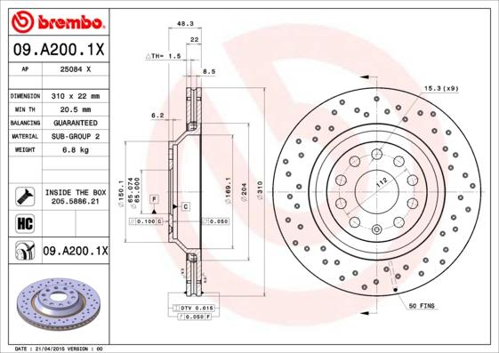 Brembo 09.A200.1X - Kočioni disk www.molydon.hr