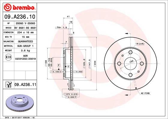 Brembo 09.A236.11 - Kočioni disk www.molydon.hr