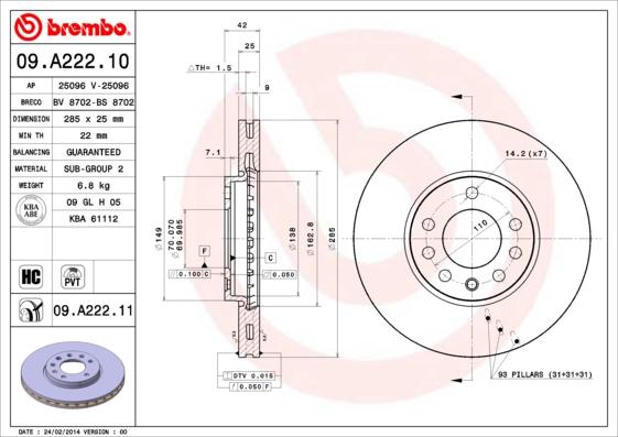 Brembo 09.A222.10 - Kočioni disk www.molydon.hr