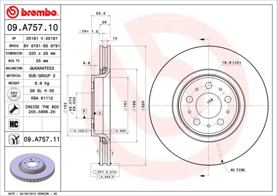 Brembo 09.A757.10 - Kočioni disk www.molydon.hr