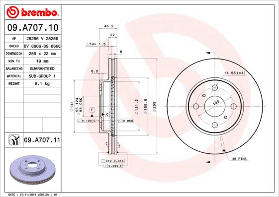 Brembo 09.A707.10 - Kočioni disk www.molydon.hr