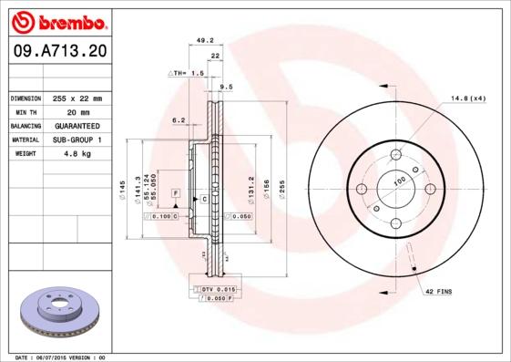 Brembo 09.A713.20 - Kočioni disk www.molydon.hr