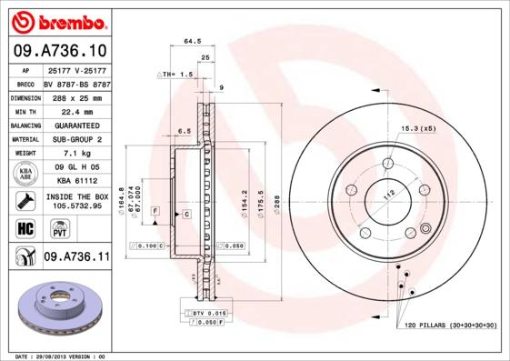 Brembo 09.A736.10 - Kočioni disk www.molydon.hr