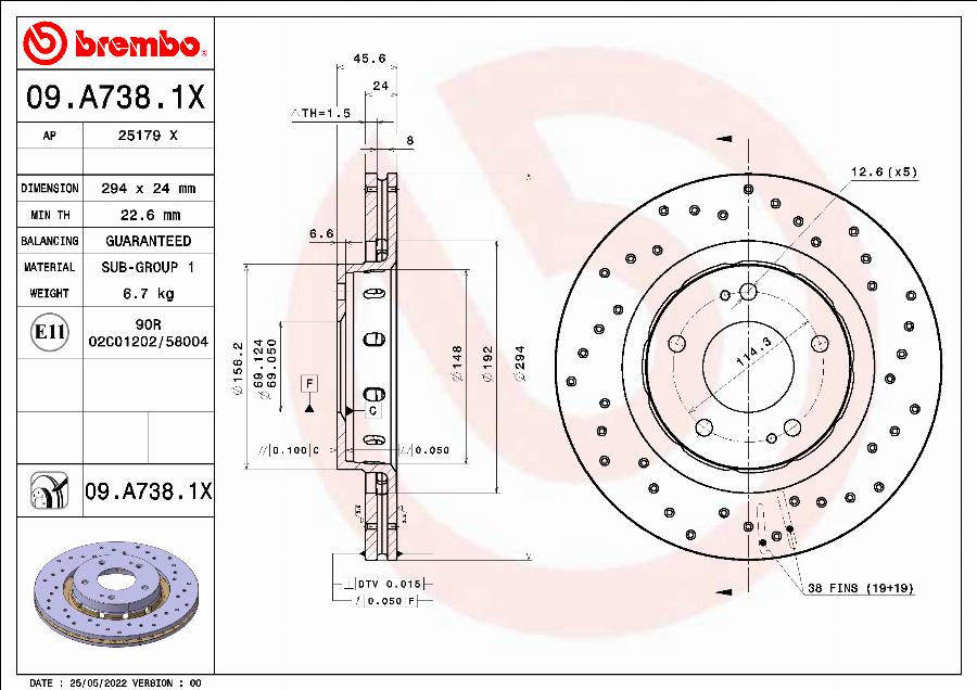 Brembo 09.A738.1X - Kočioni disk www.molydon.hr