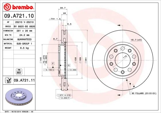 Brembo 09.A721.10 - Kočioni disk www.molydon.hr