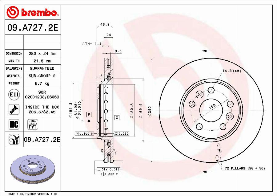 Brembo 09.A727.2E - Kočioni disk www.molydon.hr