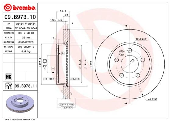 Brembo 09.B973.10 - Kočioni disk www.molydon.hr