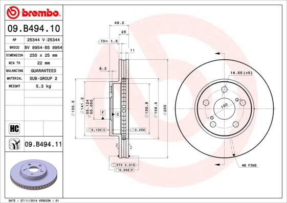 Brembo 09.B494.10 - Kočioni disk www.molydon.hr