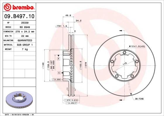 Brembo 09.B497.10 - Kočioni disk www.molydon.hr