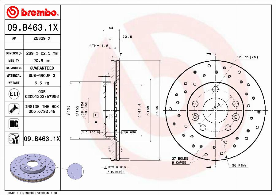 Brembo 09.B463.1X - Kočioni disk www.molydon.hr